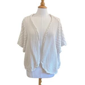 Catherines Cotton White Crochet Open Knit Short Sleeve Open Cardigan Sweater 4X